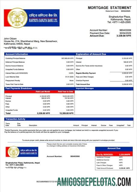 para download Modelo Word e PDF de extrato de hipoteca do Banco Nepal Rashtriya Banijya